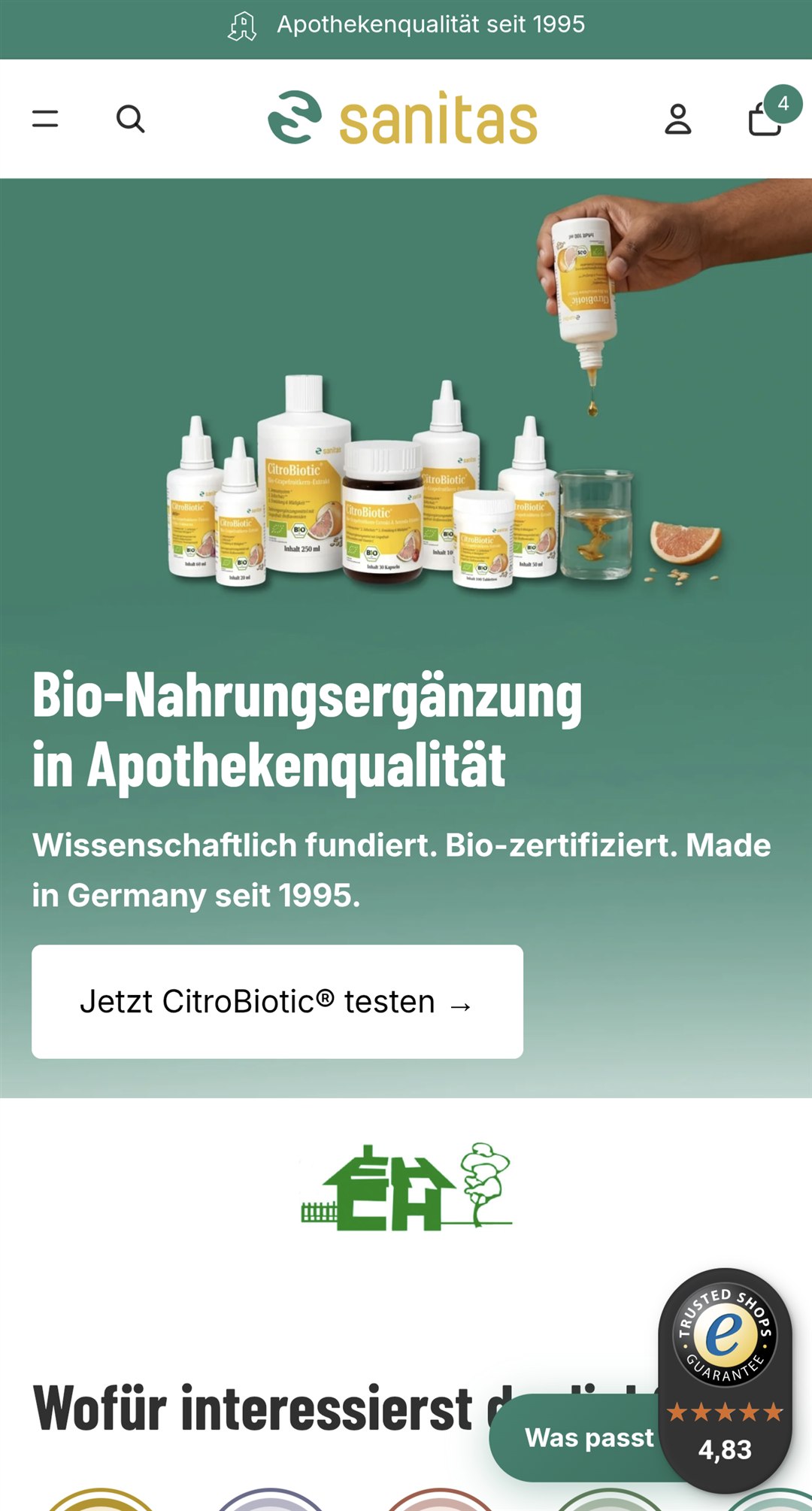 sanitas.shop, Shopify-Shop für Bio-Nahrungsergänzung und Naturkosmetik, gebaut von shop-atelier
